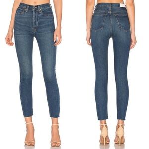 Re/done original 80s high-rise ankle crop stretch Classic Blue Women's J…